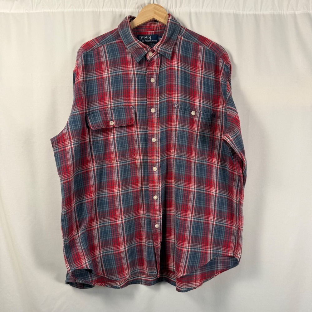 Polo Ralph Lauren Dungaree Workshirt Plaid Flannel Button Down Cotton Mens L VTG